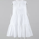 A-Line Loose Pleated Ruffled Solid Color Split-Joint Round-Neck Mini Dresses Shirt Dress
