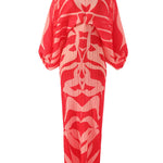 Original Batwing Sleeves Long Sleeves Contrast Color Printed Pleated V-Neck Midi Dresses