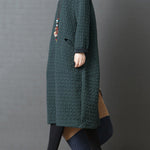 Loose Solid Color Split-Joint With Pocket Round-Neck Long Sleeves Midi Dress