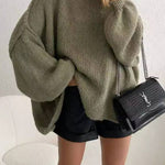 Lantern sleeve turtleneck loose sweater