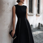 Sleeveless A-Line Midi Dress With Chain-Trim Seams