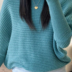 Fashionable Round Neck Bat Sleeve Knitted Sweater