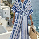 Women'S Casual Striped Color-Block Wide-Leg Pants Set