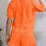 Women's Casual Half-zip Top and Ruffle Shorts Set