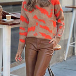 Camel and orange abstract jacquard sweater