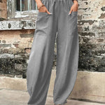 Loose Plus Size Elasticity Pockets Solid Color Pants