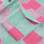 Pink Plaid Colorblock Casual Oversized Jacket