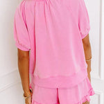 Women's Casual Puff Sleeve Top and Ruffle Shorts Set
