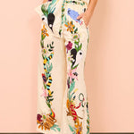 Half Sleeves Loose Buttoned Flower Print Pockets Lapel T-Shirt Top + Drawstring Elasticity Pants Bottom Two Pieces Set