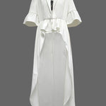 Flared Sleeves Half Sleeves Ruffle Trim Solid Color Deep V-Neck Blouses&Shirts Tops Outerwear