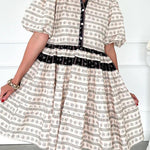 Black Boho Striped Floral Bubble Sleeve Mini Dress