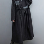 Original Loose Denim Split-Joint Tied Lapel Collar Long Sleeves Midi Dress