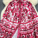 Sleeveless Belt Buckle Buttoned Contrast Color Floral Printed Midi Dresses
