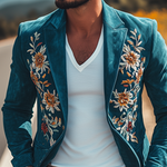 Men's Classic Retro Casual Slim Fit Western Style Embroidered Sheepskin Suede Blazer