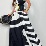 Mexican Tribal Style Unique Print Pocketed A-line Loose Maxi Dress