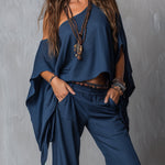 Bohemian Off-the-shoulder Top & Straight-leg Pants Set With Lace Trim