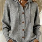 Women's Casual Retro Solid Color Knitted Hooded Cardigan