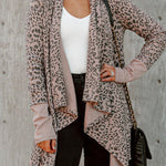 Drape Open Front Irregular Leopard Cardigan