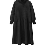 A-Line Long Sleeves Embossed Pockets Quilted Solid Color Split-Joint High Neck Midi Dresses Sweater Dresses