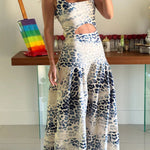 Reema Unique Animal Print Wide Strap Cutout Waist Maxi Dress