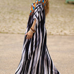 Batwing Sleeves Loose Printed Split-Side Striped V-Neck Beach Cover-Up Maxi Dresses