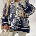 Romantic Songs Porcelain Ink Printed Pocket Quilted Cotton Kimono Jacket