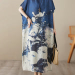 Loose Short Sleeves Printed Round-Neck Maxi Dresses