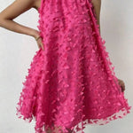 Loose Sleeveless Jacquard Pleated Solid Color Split-Joint Stand Collar Mini Dresses