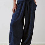 Women's Casual Fashion Solid Color Strap Pocket Wide Leg Pants