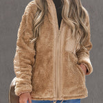 Zip-up Pocket Lapel Double-Sided Plush Fuzzy Coat