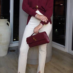 Metal buckle V-neck knit cardigan