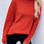 Casual Loose Solid Color High-Neck Long Sleeves Knitwear