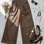 High Waisted Leather-Like Wide Leg Pants