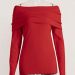 Long Sleeves Loose Solid Color Off-The-Shoulder Pullovers Sweater Tops