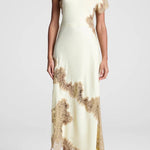 Paris Dream Satin Lace Trim Irregular Design Drape Maxi Dress