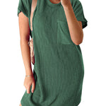 A-Line Loose Contrast Color Pockets Split-Joint Striped Round-Neck Mini Dresses