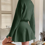 A-line High Waisted Elasticity Solid Color Round-neck Mini Dresses Sweater Dresses