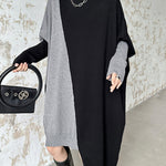 Batwing Sleeves Hipster Asymmetric Contrast Color Split-Joint High-Neck Midi Dresses Sweater Dresses