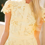 Special Occasion Cutout Floral Lace High Neck Short Cape Sleeve Mini Dress