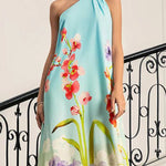Loose Sleeveless Flower Print Pleated Halter-Neck Maxi Dresses