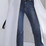 Long Sleeves Loose Buttoned Solid Color Split-Side Lapel Collar Outerwear Shirts Tops