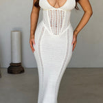 Sexy hollow lace-up large backless knitted dress