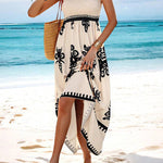A-Line Loose Elasticity Pleated Printed Split-Joint Square-Neck Maxi Dresses