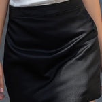 White Draped Sleeveless Blouse & Black Satin Skirt Two-Piece Set