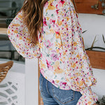 Sweet Flower Print Balloon Sleeve Blouse
