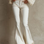 White Frayed-hem Flared Jeans