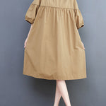 Loose Short Sleeves Solid Color Round-Neck Midi Dresses