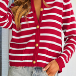 Casual Daily Stripe Buttons Weave O Neck Outerwear