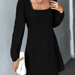A-Line High Waisted Solid Color Split-Joint Square-Neck Mini Dresses