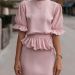 Ruffled Waist Puff Sleeve Midi Dress